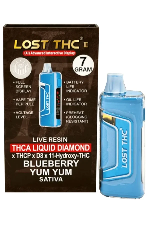 Blueberry Yum Yum Lost THC V3 Live Resin Liquid Diamond Disposable 7G