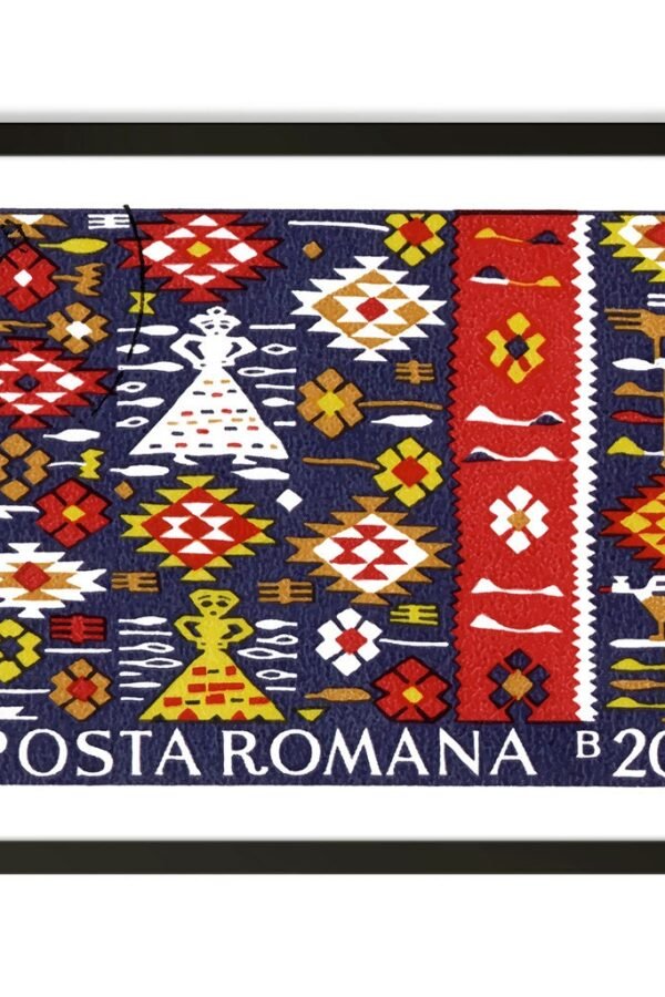 Boho Wall Art, Geometric Textile Art Print, Romanian Rug Affiche Vintage, Europe Prints, European Travel Poster Prints
