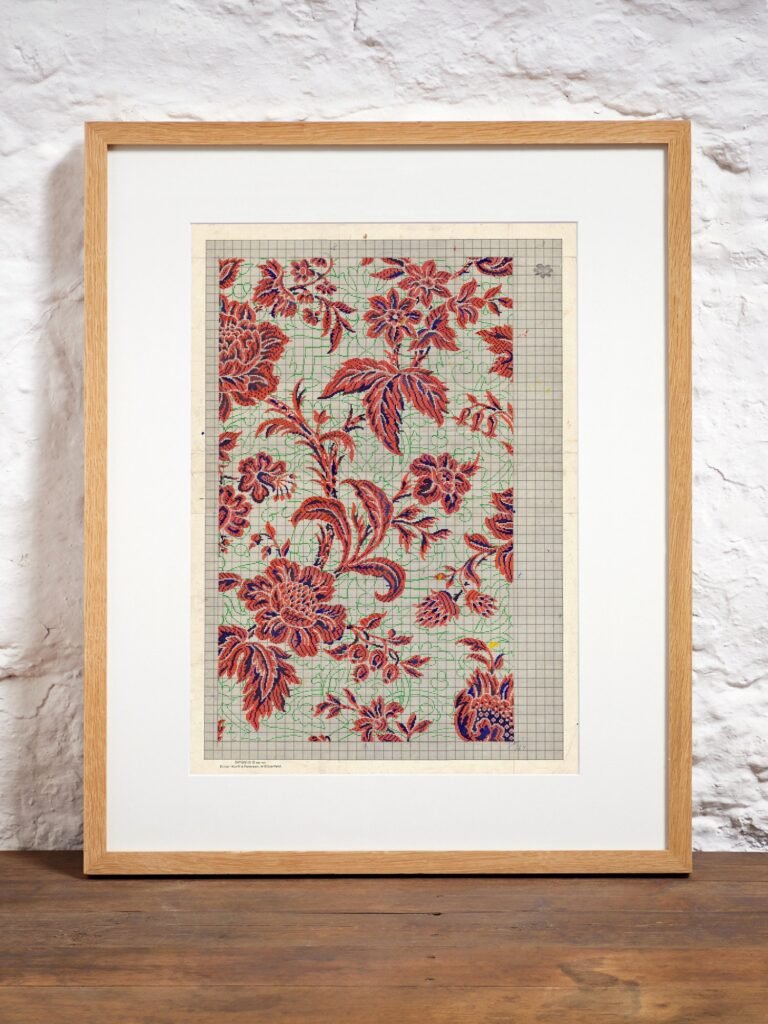 Botanical Textile Art History Giclee Print Red & Blue Floral Wall Hanging
