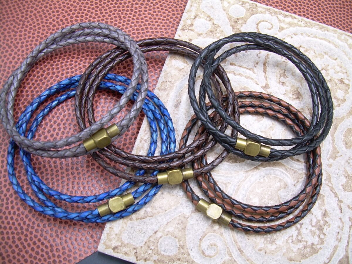 Braided Leather Wrap Bracelet Magnetic Clasp, Custom Sized
