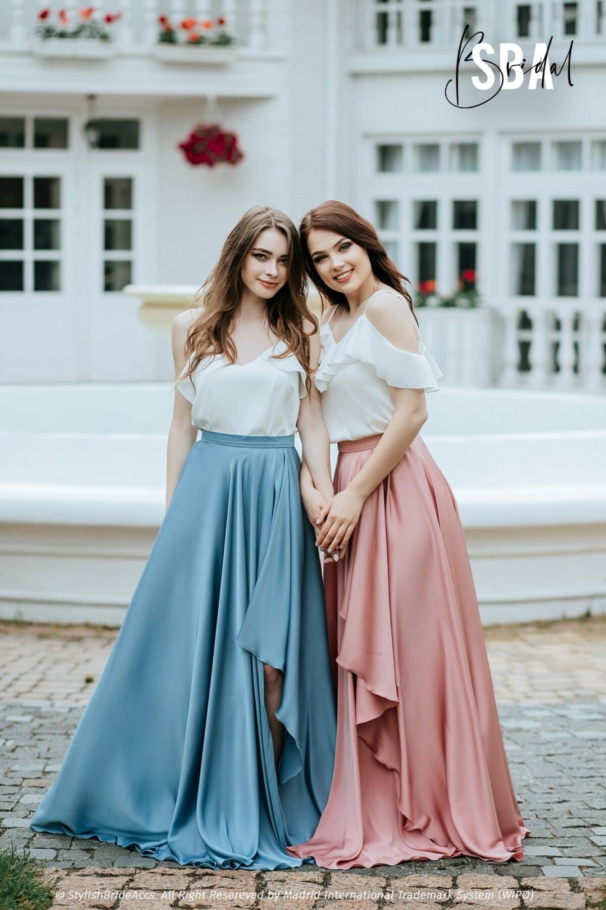 Bridesmaids Skirt - Floor Silk Satin 1-Line, Sun Flare Length For | Esme & Lara Top