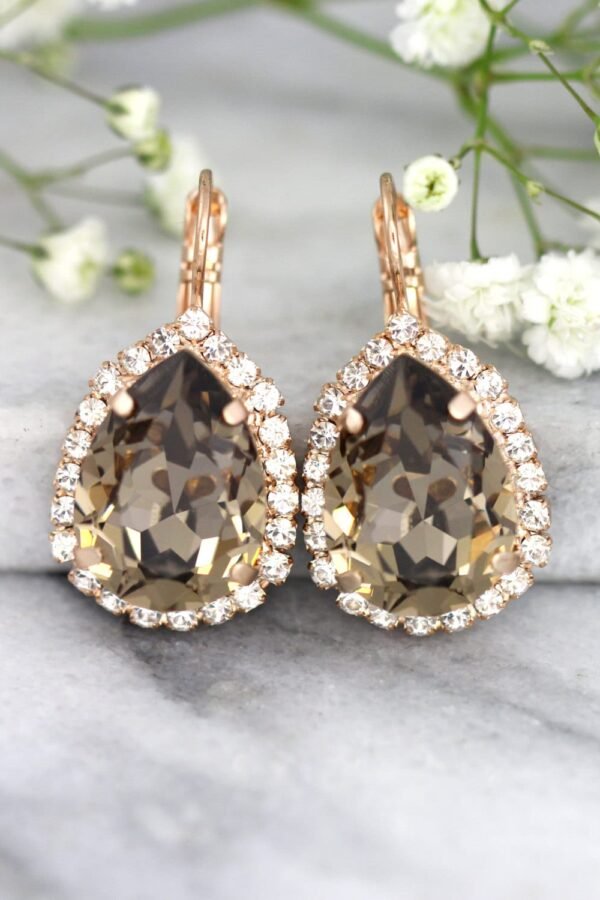 Brown Earrings, Mocha Bridal Drop Crystal Grieg Chocolate Bridesmaids Earrings