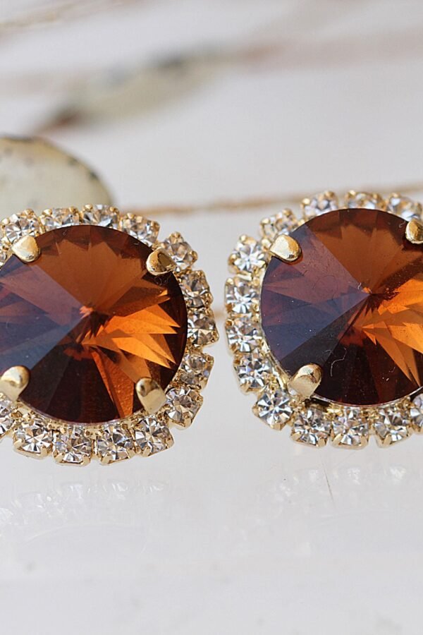 Brown Stud Earrings, Honey Brown Earrings, Topaz Wedding Jewelry, Dainty Post Chocolate, Christmas Bridesmaid Gift