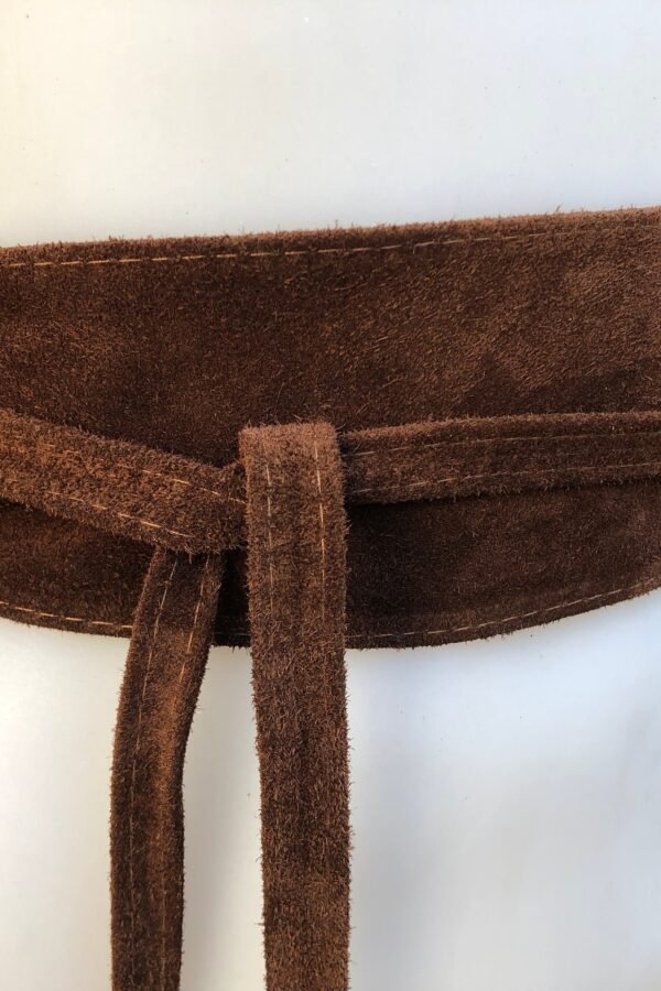 Brown Suede Obi Belt. Wrap Belt in Genuine Leather. Boho Waist Dark Brown. Wraparound Chocolate Brown Leather Sash
