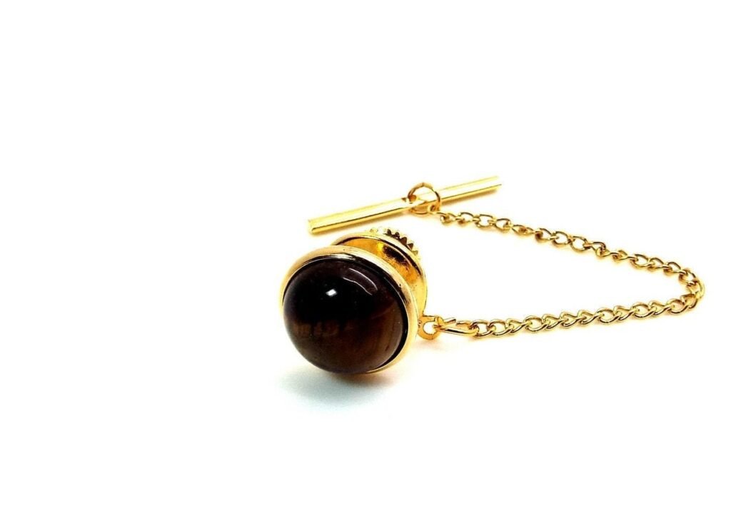 Brown Tie Tack - Chocolate Truffle Tac Featuring Tiger's Eye 10mm Round