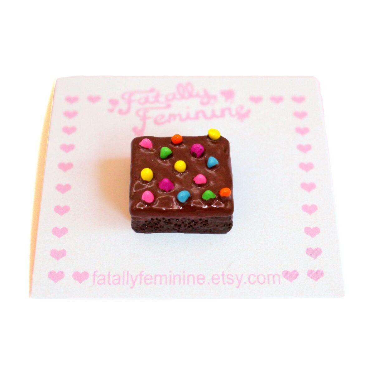 Brownie Pin, Polymer Clay Brooch, Chocolate Lapel Rainbow Sprinkle Miniature Food Jewelry, Kawaii Jewelry
