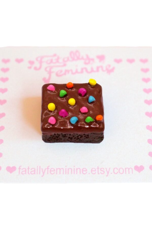 Brownie Pin, Polymer Clay Brooch, Chocolate Lapel Rainbow Sprinkle Miniature Food Jewelry, Kawaii Jewelry