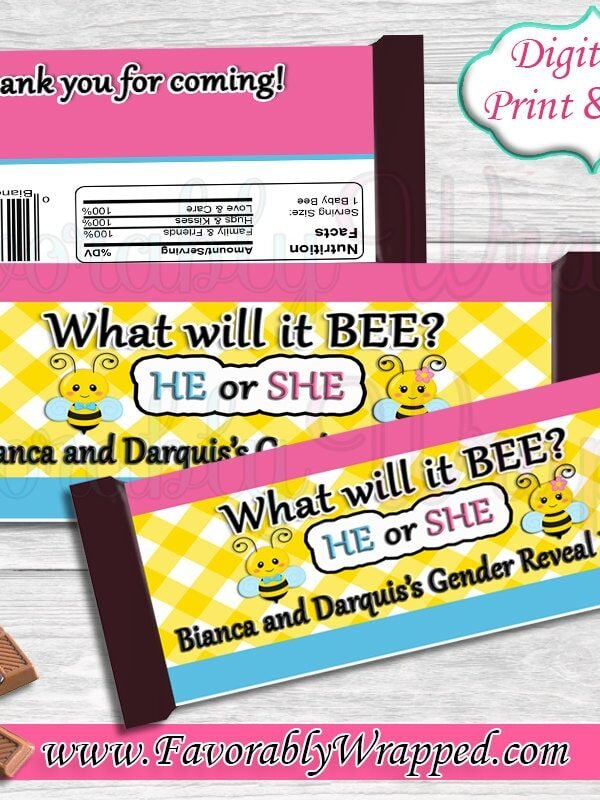 Bumble Bee Gender Reveal Chocolate Bar Wrapper-Bumble Candy Wrapper-What Will It Bee?-Baby Shower-Gender Reveal-Bumble Baby Shower