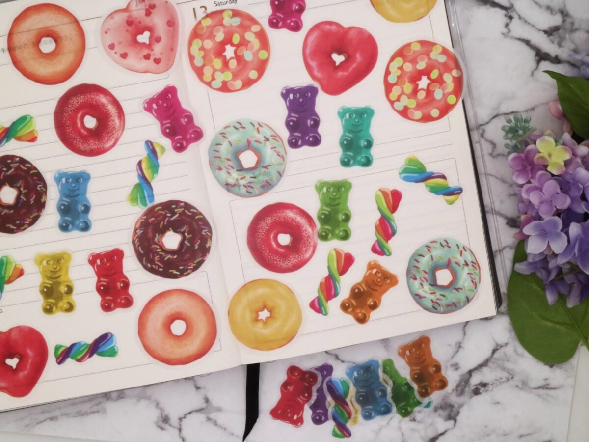 Candy Sweets Treats Donuts Watercolor Washi Stickers 40Pcs/Pack Dessert Sugar Chocolate Gummy Themed Stickers M04 Tzb-S