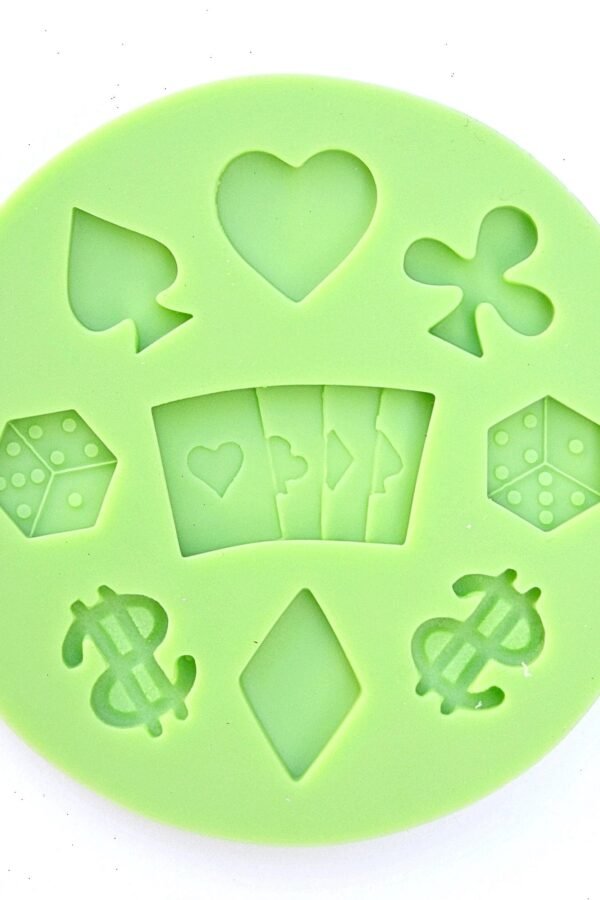 Casino Variety Mold - Playing Cards, Dollar Bills, Dice Mold Fondant Mold, Silicone Chocolate Cupcake Decorating, Resin Clay