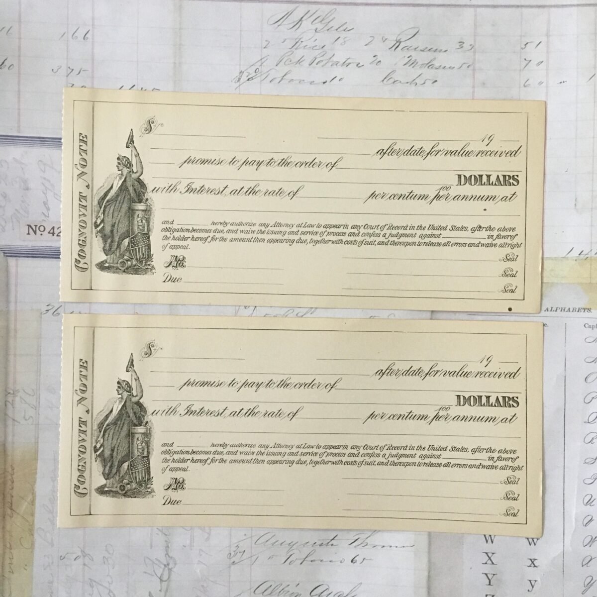 Checks/2 Vintage Ephemera Promissory Notes Great For Altered Art, Collage, Mixed Media 1920's