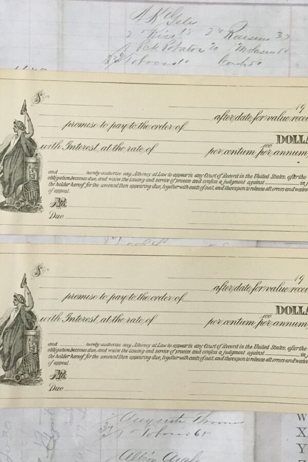 Checks/2 Vintage Ephemera Promissory Notes Great For Altered Art, Collage, Mixed Media 1920's