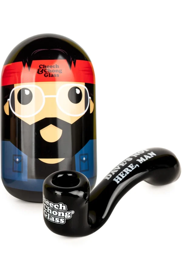 Cheech & Chong Glass Daves Not Here Man Sherlock Hand Pipe in Collectible Tin
