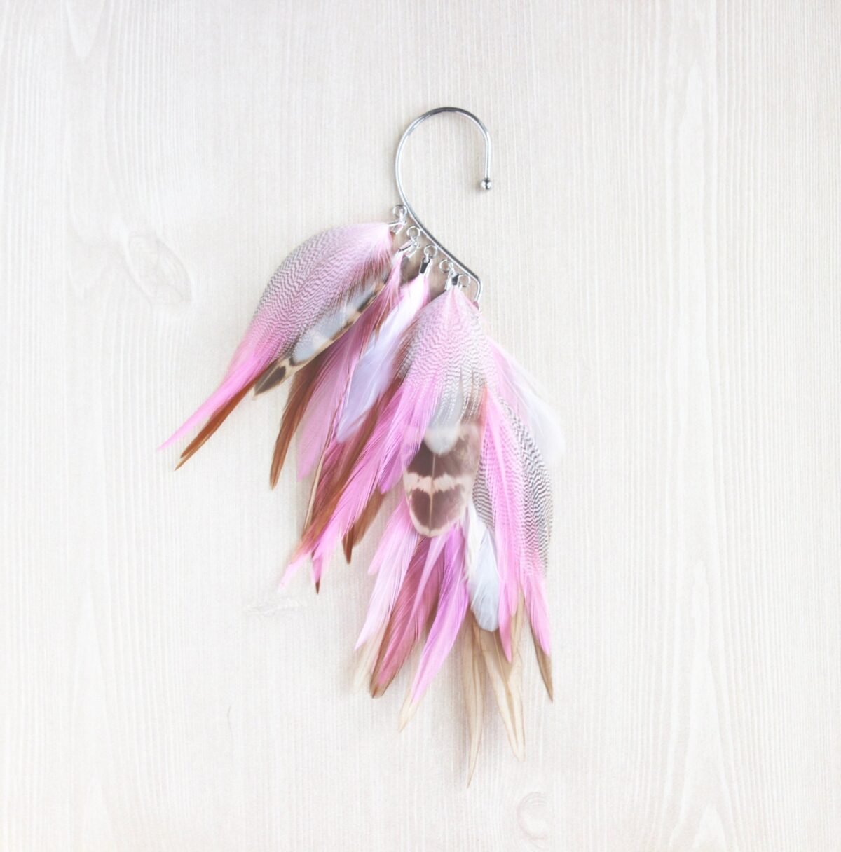 Cherry Blossom Feather Ear Cuff Silver Tone Wrap