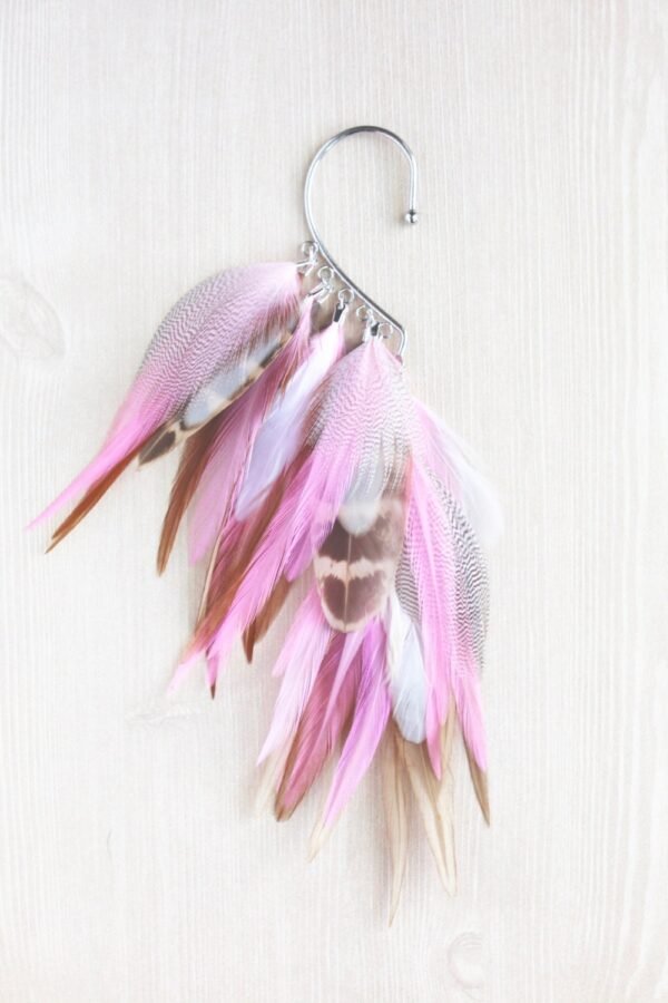Cherry Blossom Feather Ear Cuff Silver Tone Wrap