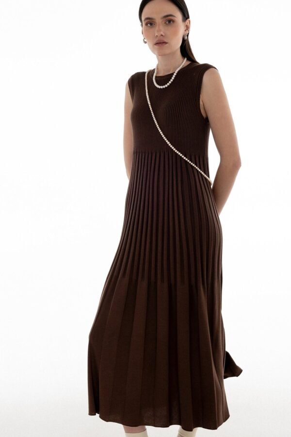 Chocolate Brown Knit Maxi Dress Sleeveless Cotton Blend Summer Dress