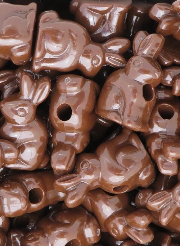 Chocolate Candy Bunny Beads, Brown 24mm Easter Animal Beads For Necklace, Kids