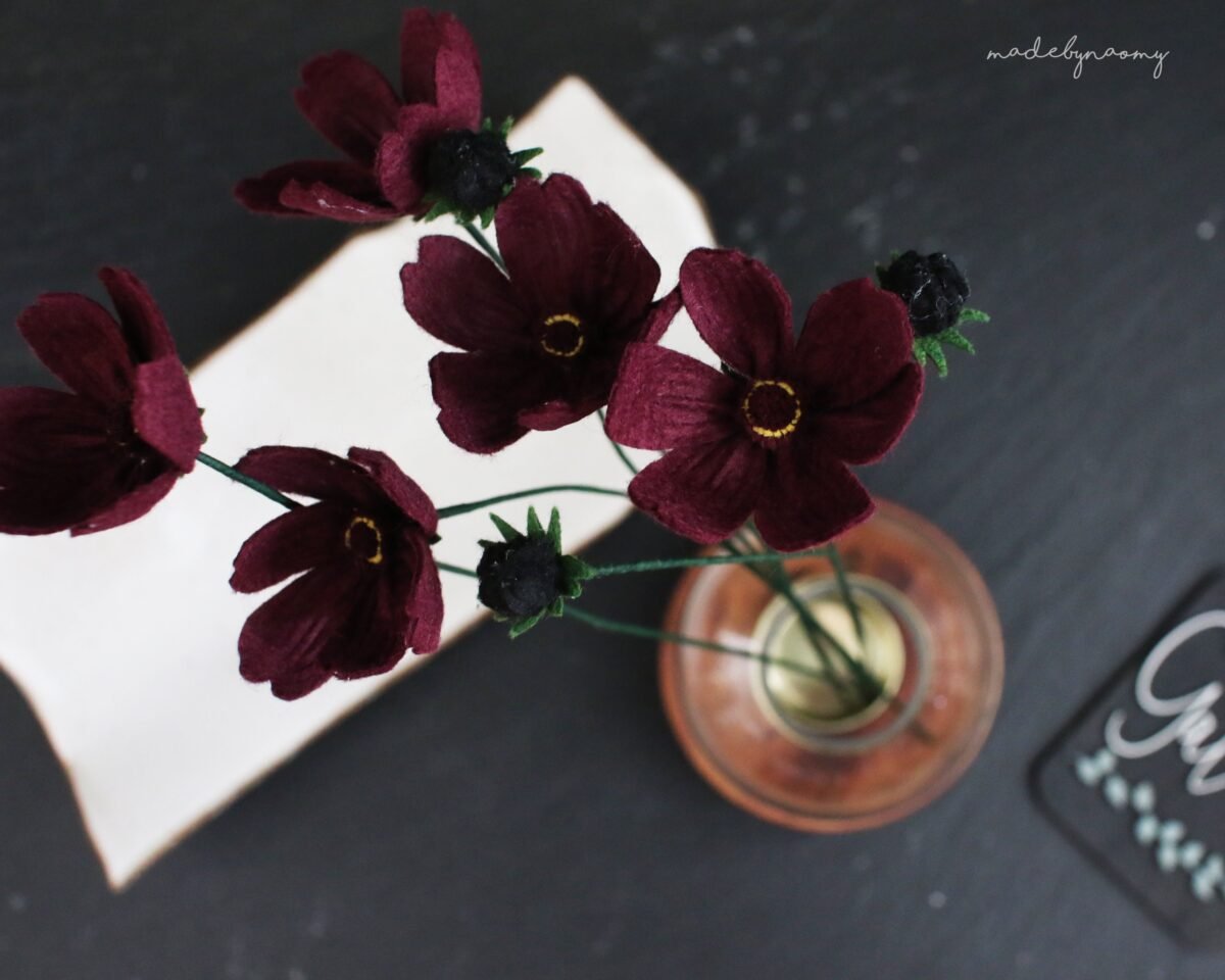 Chocolate Cosmos Felt Flower Velvet Fall Decor, October Birth Flower