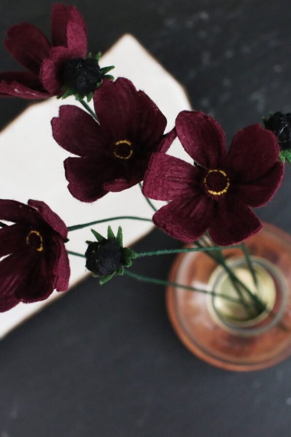 Chocolate Cosmos Felt Flower Velvet Fall Decor, October Birth Flower