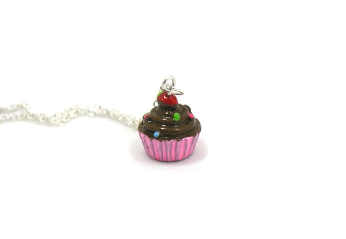 Chocolate Cupcake Necklace, Charm Jewelry, Birthday Gift, Gift Under 20
