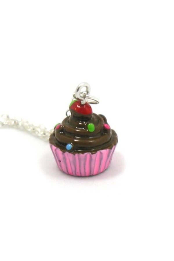 Chocolate Cupcake Necklace, Charm Jewelry, Birthday Gift, Gift Under 20
