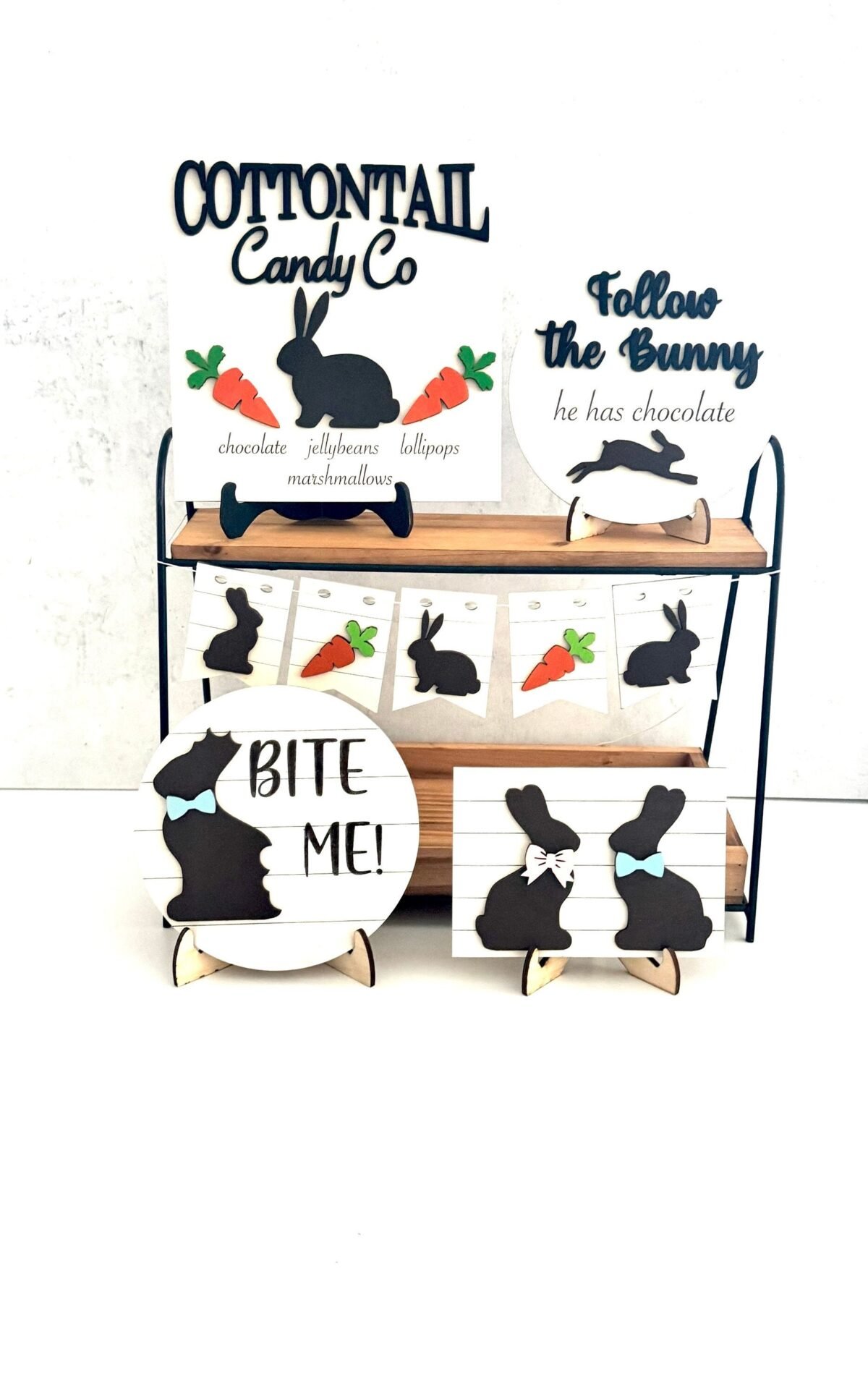 Chocolate Easter Bunny Tiered Tray, Handmade Decor, Table Centerpiece, Display, Party Rabbit Signs