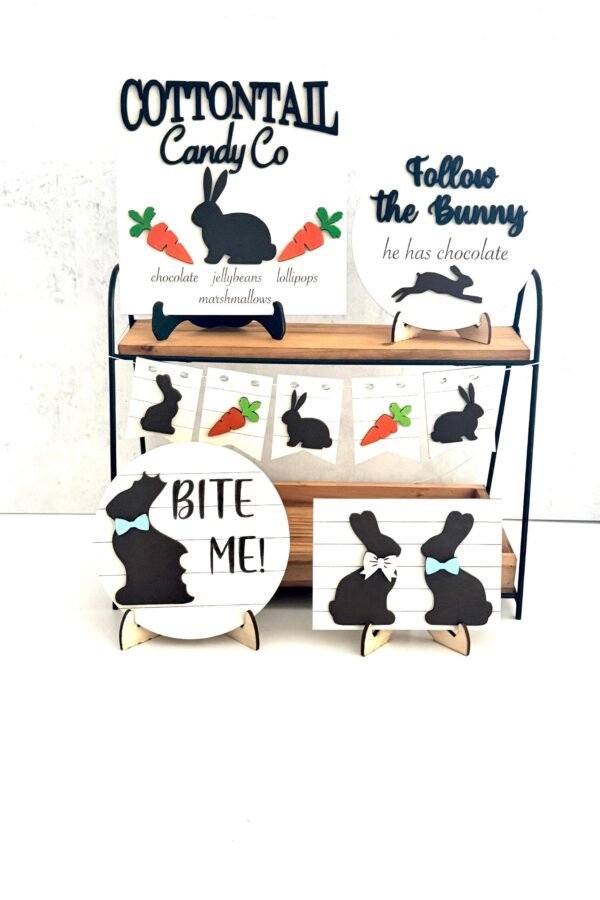 Chocolate Easter Bunny Tiered Tray, Handmade Decor, Table Centerpiece, Display, Party Rabbit Signs
