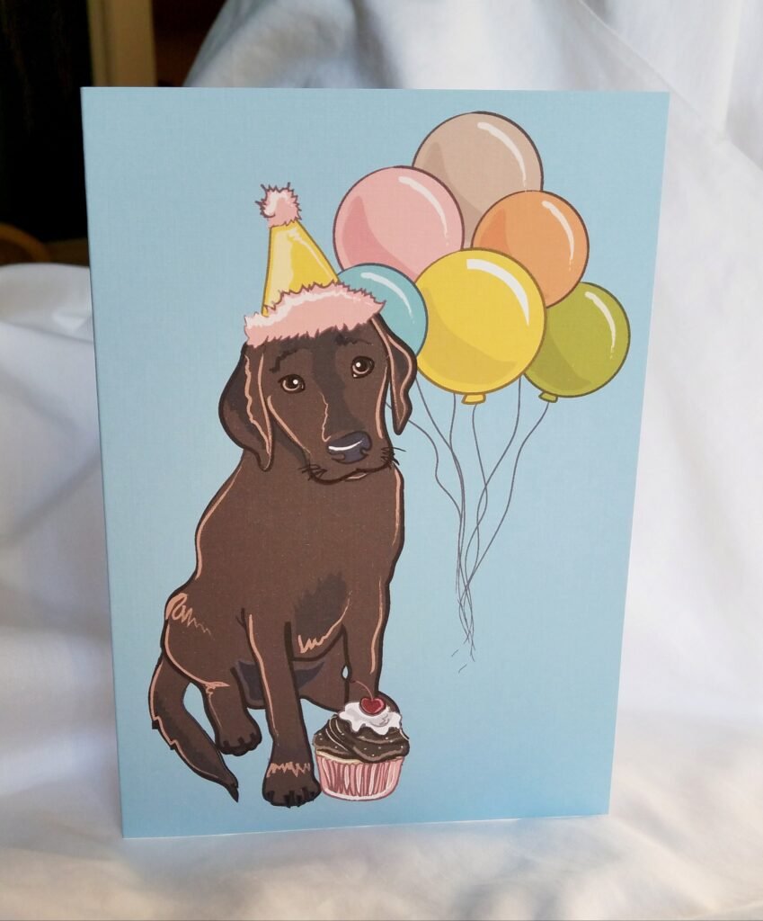 Chocolate Lab "N Balloons Greeting Card