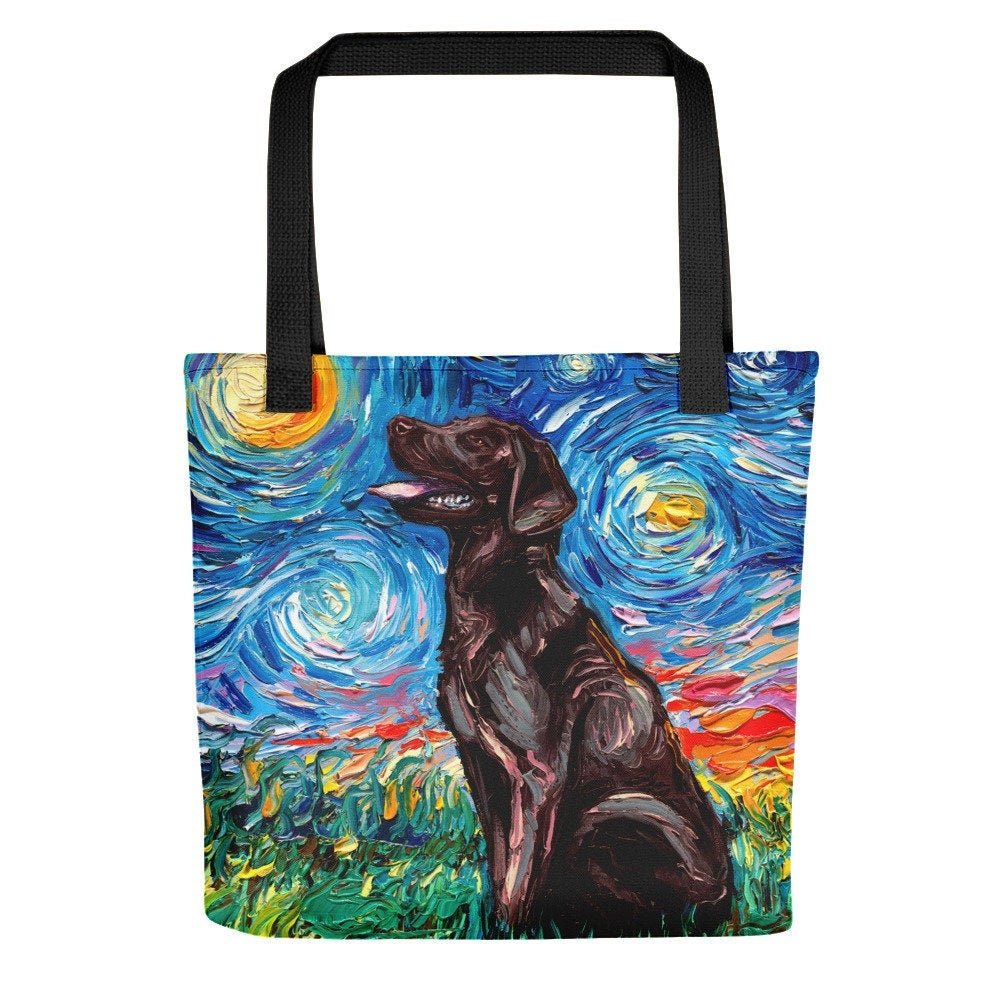Chocolate Labrador Dog Starry Night Tote Bag Handbag Artwork By Aja Black Lab Lover Gift