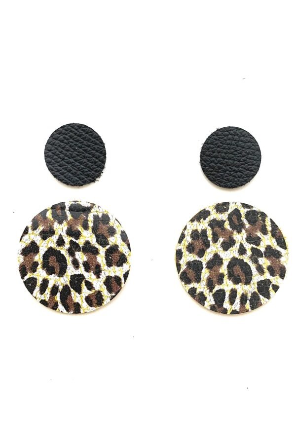Chocolate Leopard With Black Luxe Circle Earring Bundle Teardrop Pendants, Genuine Leather Diy Shapes, Layered Circular Earrings