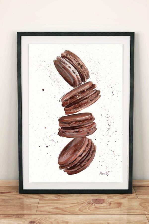 Chocolate Macaroon Watercolor Print Giclee Pastry Art, Home Nursery Wall Decor
