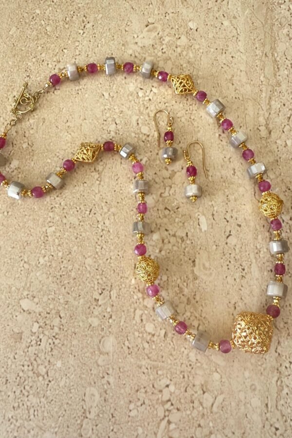 Chocolate Moonstone Necklace Ruby Jade Statement Handmade