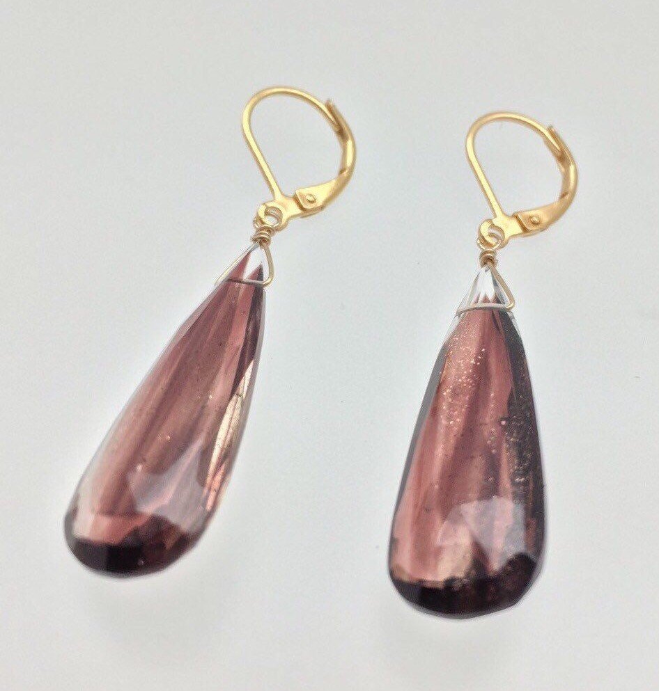 Chocolate Quartz Earrings // Gold Sparkle Fill Ear Wires