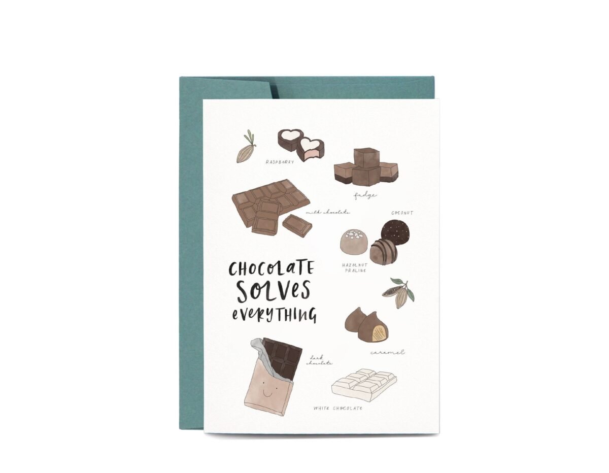Chocolate Solves Everything Choc Lover Birthday Illustrated Greeting Card