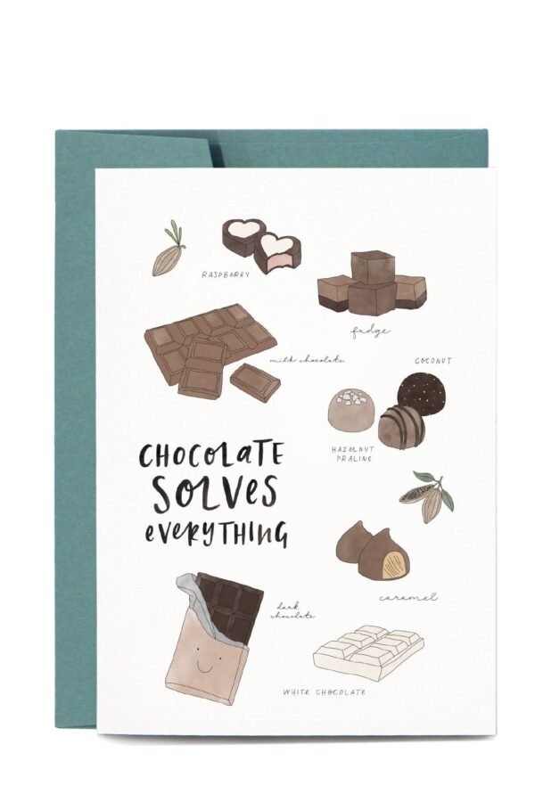 Chocolate Solves Everything Choc Lover Birthday Illustrated Greeting Card