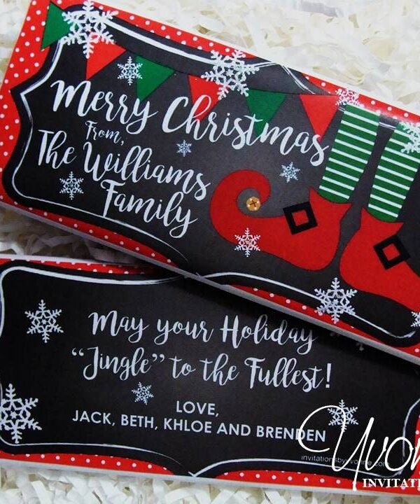 Christmas Candy Bar Wrappers Assembled With Chocolate Bars-Party Favors-Elf Shoes-Elf-Stocking Stuffers-Office Teacher School Gift