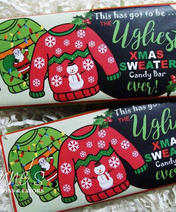 Christmas Candy Bar Wrappers For Chocolate Bars-Ugly Xmas Sweater Party Favors-Holiday Party, Stocking Stuffer, Ugly Favor