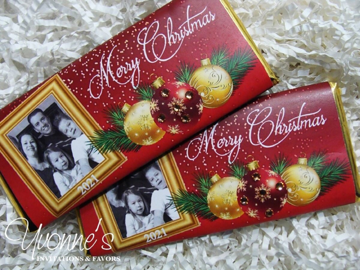 Christmas Card With Photo Candy Bar-Chocolate Party Favors-Edible Greeting Card-Classic Ornaments-School-Office-Inexpensive Gift