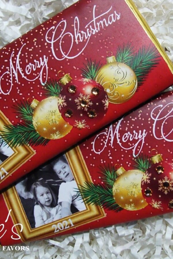 Christmas Card With Photo Candy Bar-Chocolate Party Favors-Edible Greeting Card-Classic Ornaments-School-Office-Inexpensive Gift