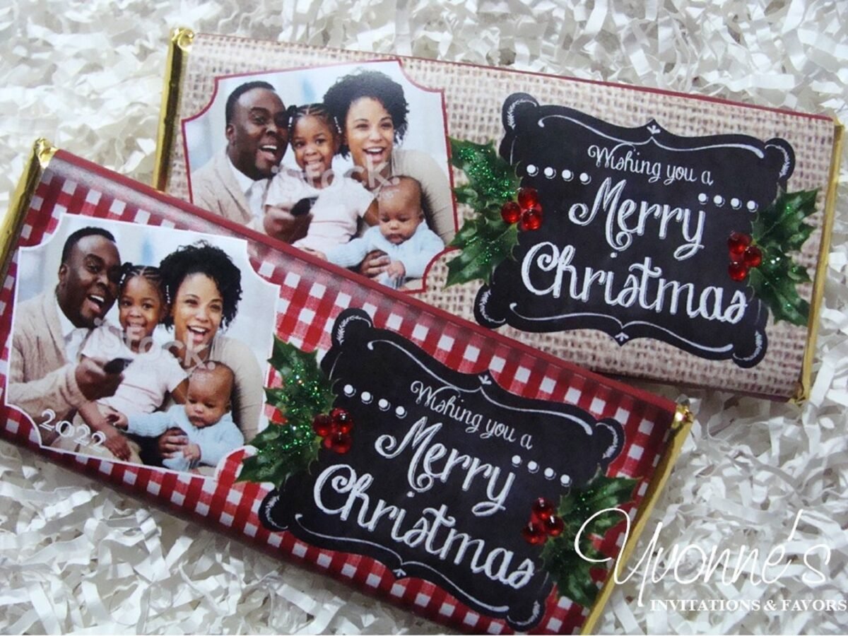 Christmas Card With Photo Candy Bar-Wrappers Only For Chocolate Party Favors-Edible Greeting Card-Rustic Xmas-Stocking Stuffers-Office-Gift