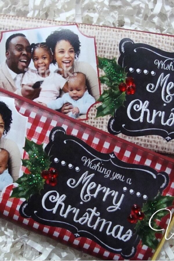 Christmas Card With Photo Candy Bar-Wrappers Only For Chocolate Party Favors-Edible Greeting Card-Rustic Xmas-Stocking Stuffers-Office-Gift