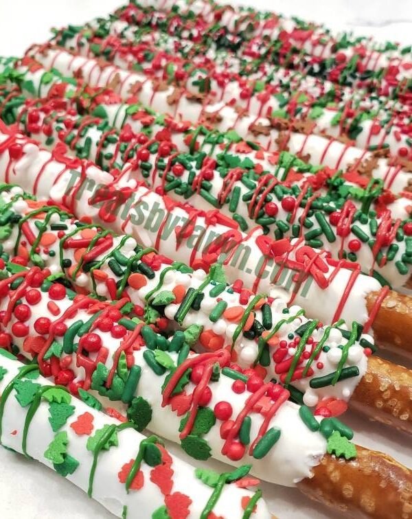 Christmas Chocolate Covered Pretzels Holiday Treats, Favors | 12 Pcs