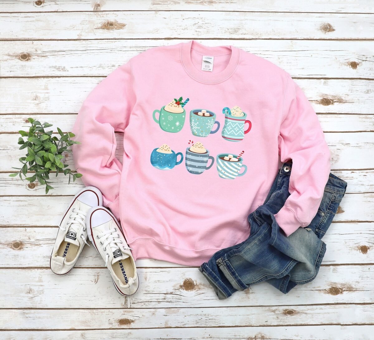 Christmas Hot Cocoa Sweatshirt, Winter Warm Drinks Sweater, Cute Holiday Pullover, Santa Chocolate Festive Party Sweater