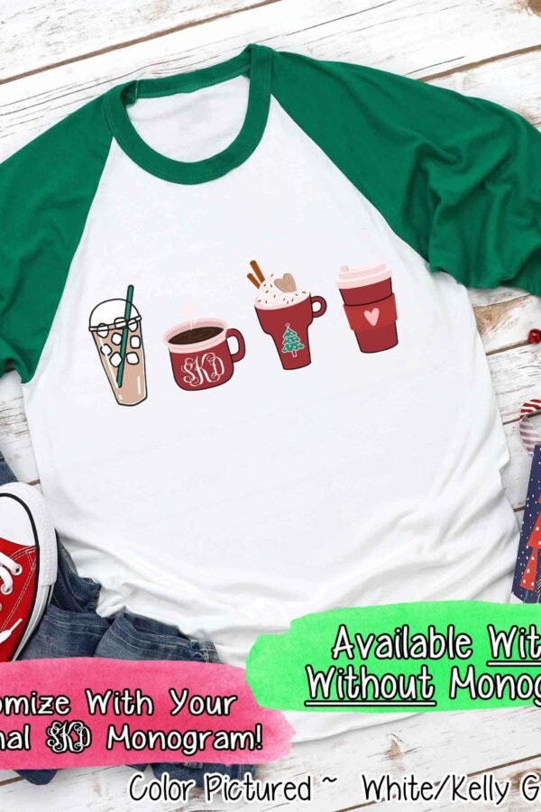 Christmas Latte Coffee Shirt, Personalized Shirt, Iced Lover Shirt, Hot Chocolate Shirt, Christmas Shirt, Monogram Raglan