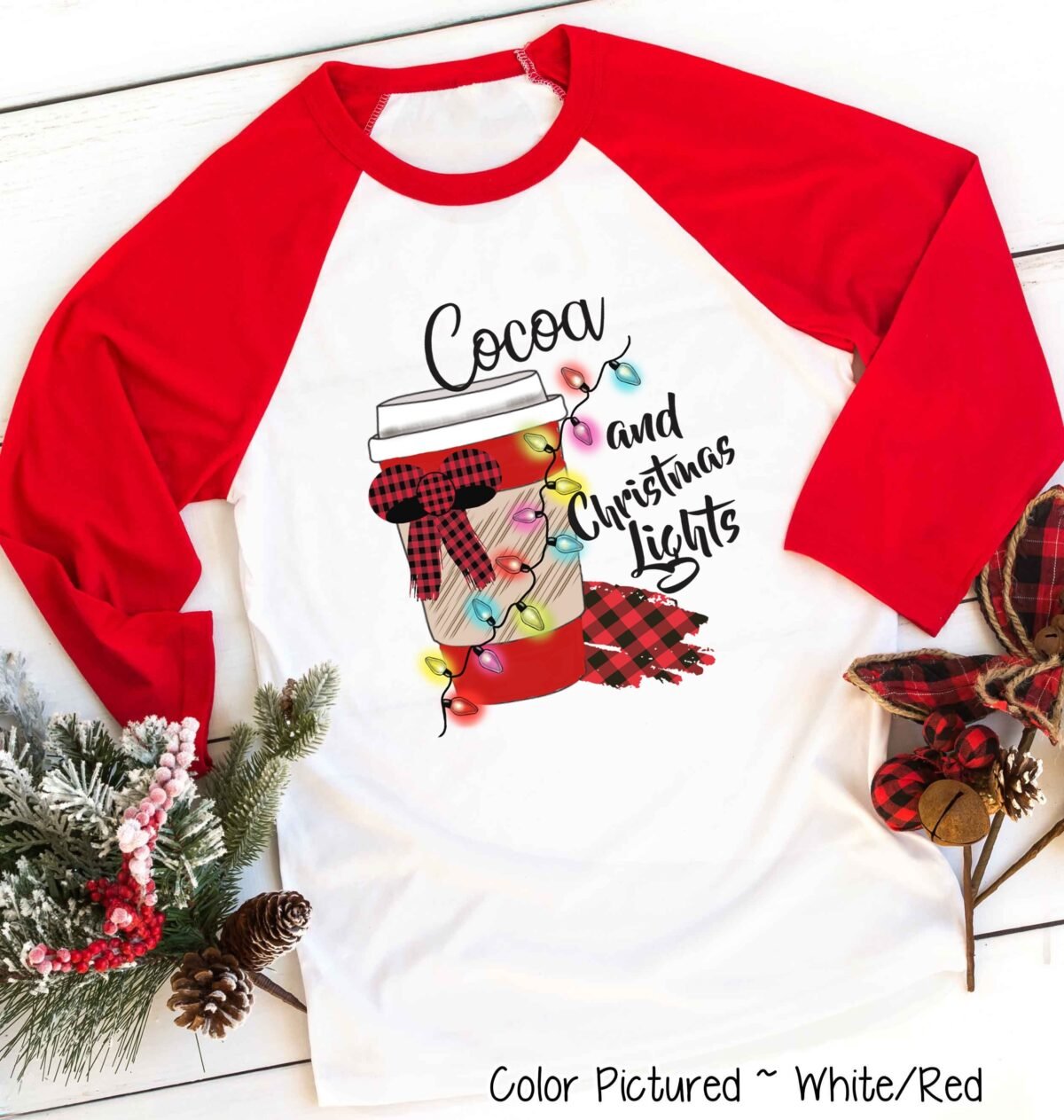 Christmas Lights Cocoa Shirt, Coffee Lover Hot Chocolate Latte Shirt For Her, Iced Raglan Tee