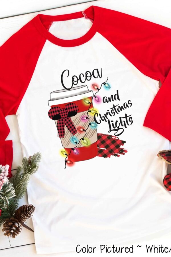 Christmas Lights Cocoa Shirt, Coffee Lover Hot Chocolate Latte Shirt For Her, Iced Raglan Tee