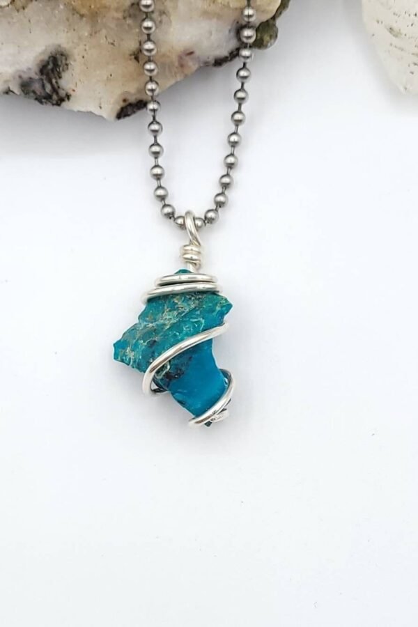 Chrysocolla Necklace, Silver Wire Wrapped Pendant, Crystal Healing Jewelry