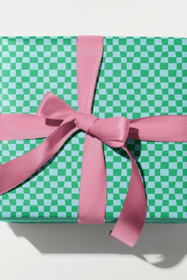 Chunky Checker Gift Wrap Green Checkerboard Wrap, Birthday Wrapping Paper, Modern Christmas Or Holiday By @mydarlin Bk