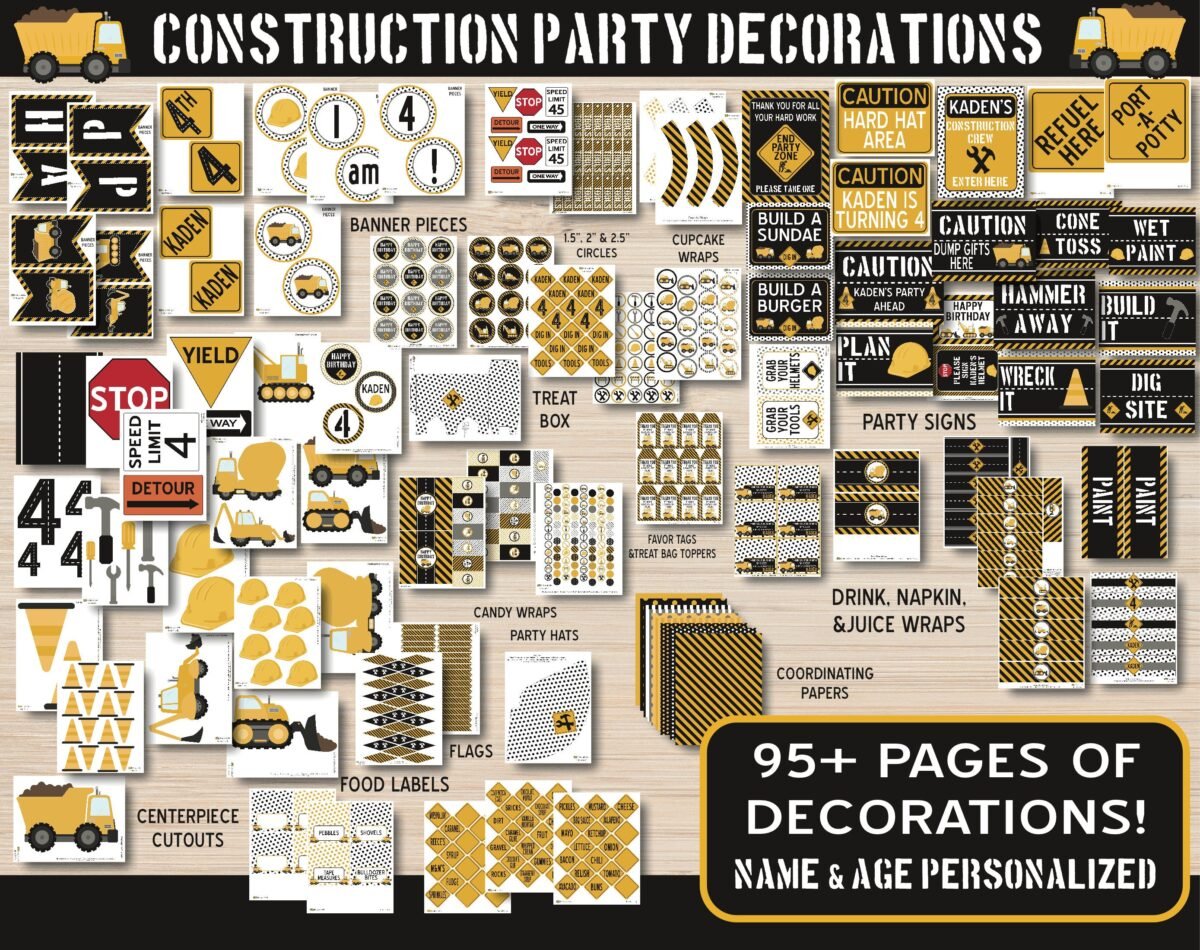 Construction Birthday Party Decorations, Invitation, Theme, Boys 1st Birthday, First Prin