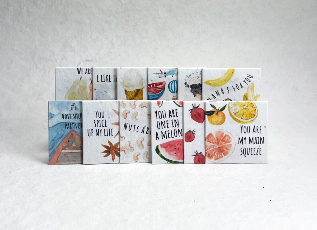 Contemporary Watercolor Valentines - Wildflower Handmade Seed Paper 2.5" Rounded Squares Set Of 12 Mixed